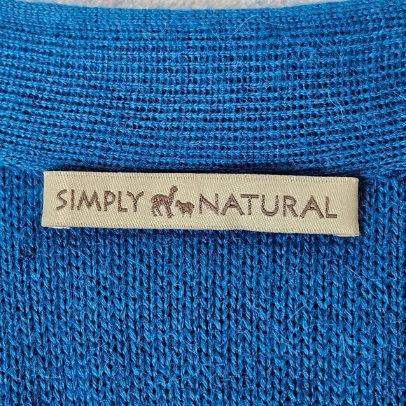 Simply Natural Trenza Capa Baby Alpaca Wool Teal Blue Ruana Cape Style Sweater - Picture 9 of 12